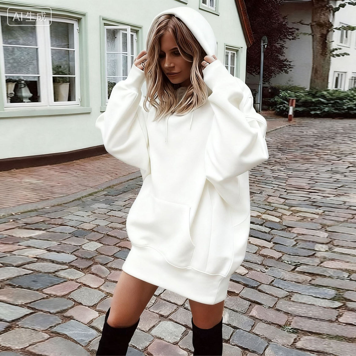Women Oversized Hoodie Dress with Kangaroo Pocket Mune Fashion