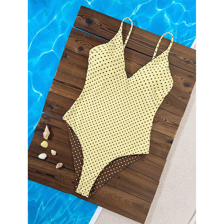 Women's One-Piece Swimsuit with Fashionable Polka Dot Pattern Mune Fashion