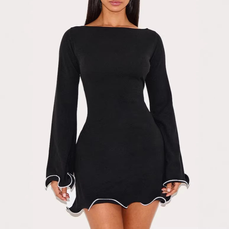 Ladies Elegant Mini Dress with Ruffled Sleeves Mune Fashion