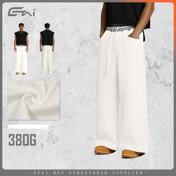 Women's Wide Culotte Sweatpants with High Waist and Striped Rib Cuffs Mune Fashion