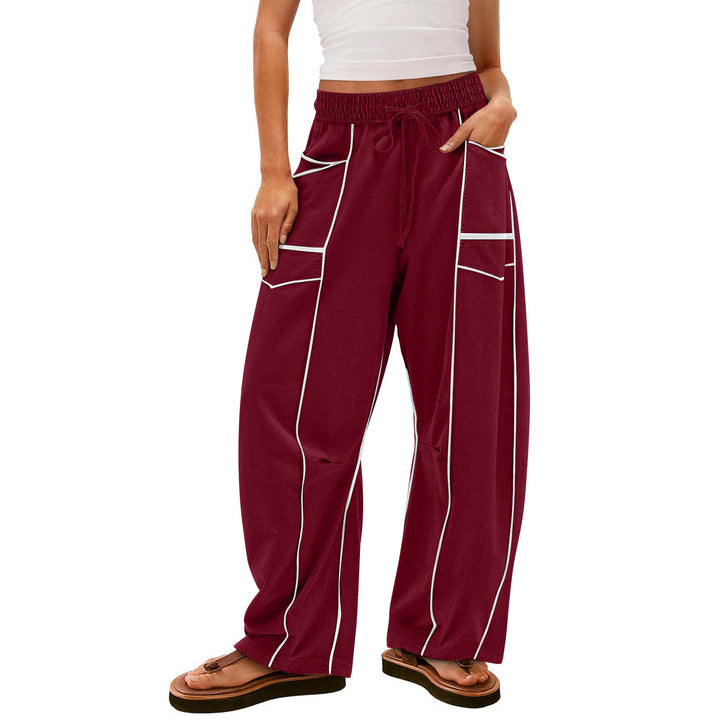 Women’s wide lounge pants with drawstring, contrast piping, and cargo pockets Mune Fashion
