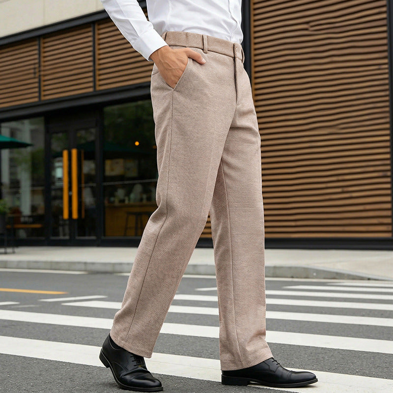 Men's Elegant Straight Tailoring Trousers with Crease and Fine Herringbone Structure Mune Fashion