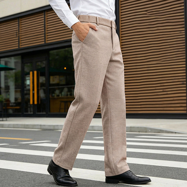 Men's Elegant Straight Tailoring Trousers with Crease and Fine Herringbone Structure Mune Fashion