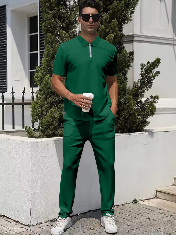 Men's urban travel polo shirt with short front zipper, elastic interlock and wrinkle-free care Mune Fashion