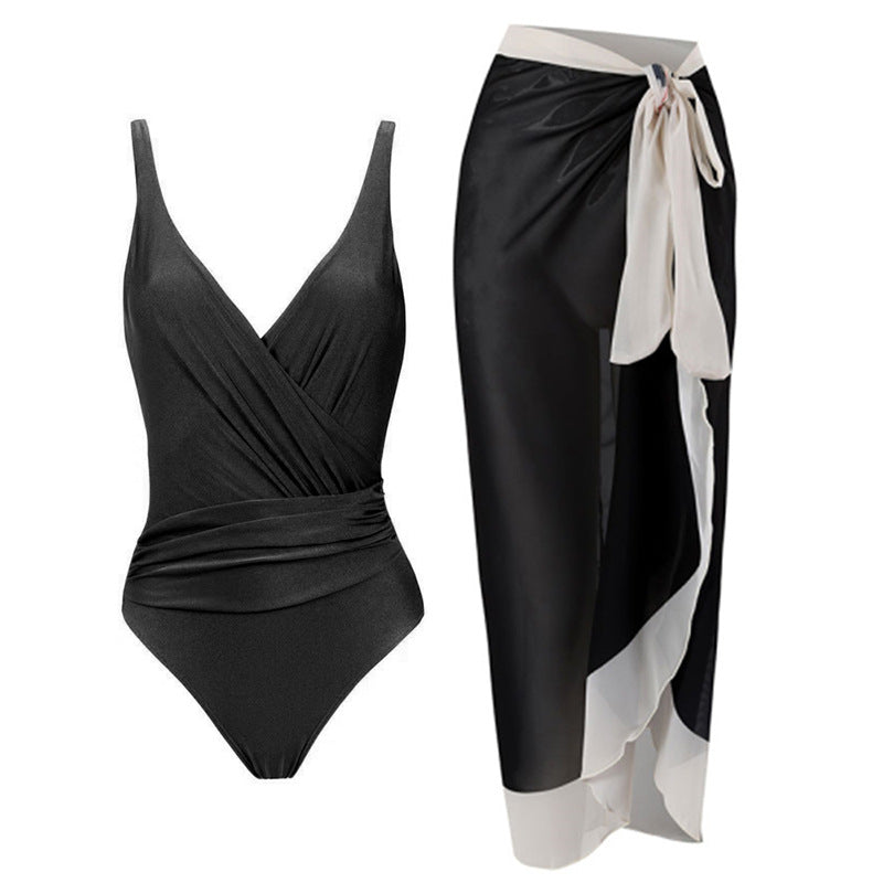 Women's swim set with floral wrap skirt and one-piece Mune Fashion