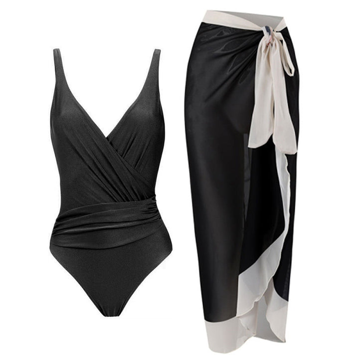 Women's swim set with floral wrap skirt and one-piece Mune Fashion