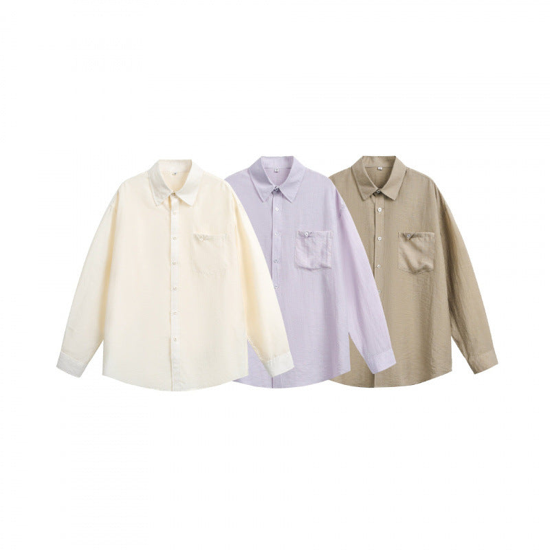 Unisex Lightweight Oversized Shirt from Structured Cotton Blend with Kent Collar and Patch Chest Pocket Mune Fashion