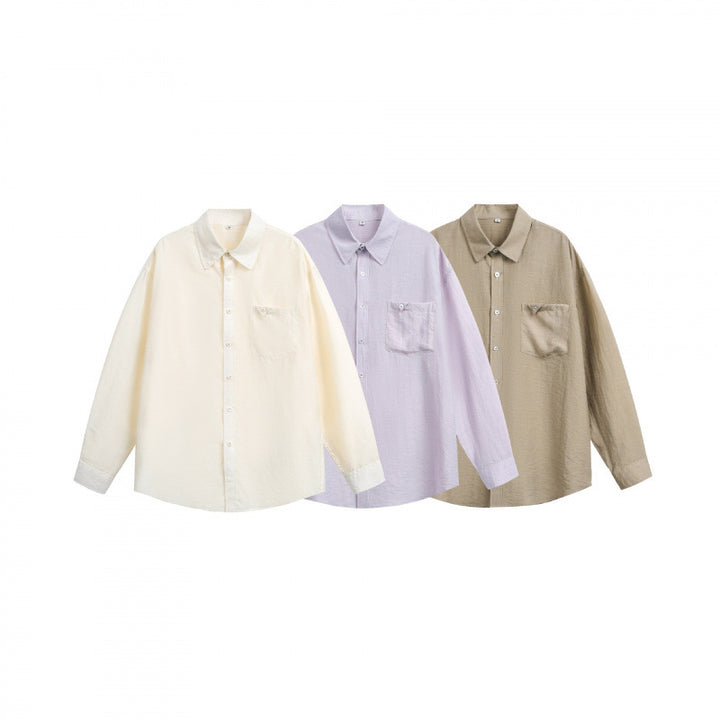 Unisex Lightweight Oversized Shirt from Structured Cotton Blend with Kent Collar and Patch Chest Pocket Mune Fashion