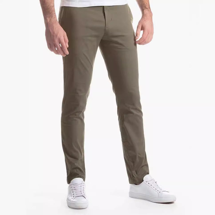 Men's Slim Fit Stretch Chino Pants with Tapered Leg and Elastic Hem Mune Fashion