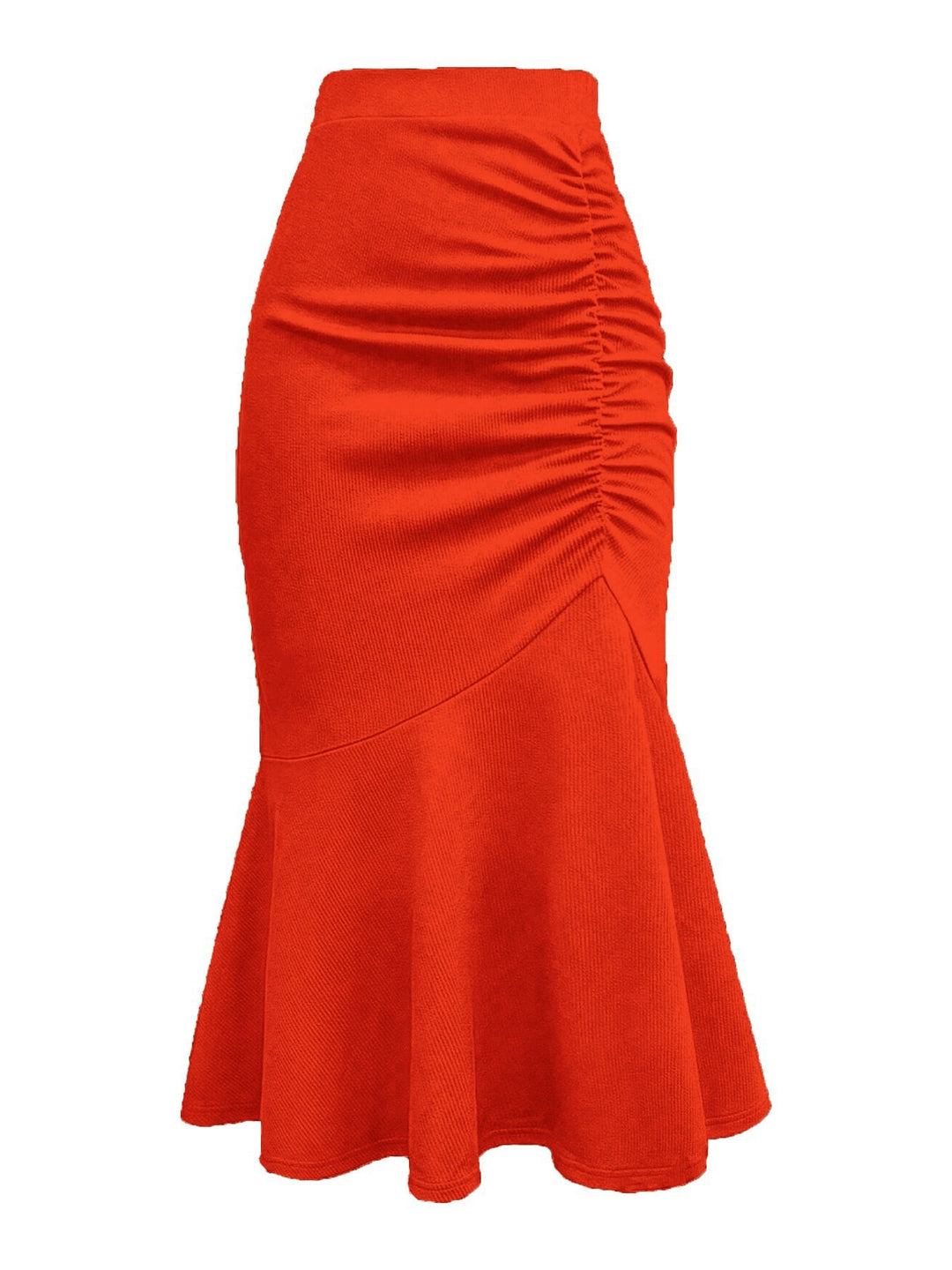 Women's Tailored Midi Skirt with Side Ruching and Flared Ruffle Hem Mune Fashion