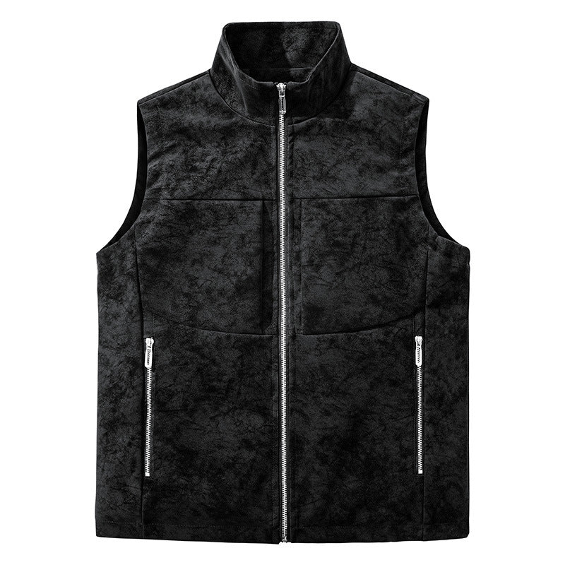 Men's utility vest in velour look with stand-up collar, multi pockets, and full zip Mune Fashion