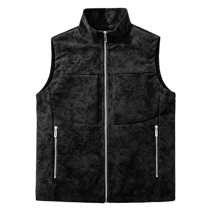 Men's utility vest in velour look with stand-up collar, multi pockets, and full zip Mune Fashion