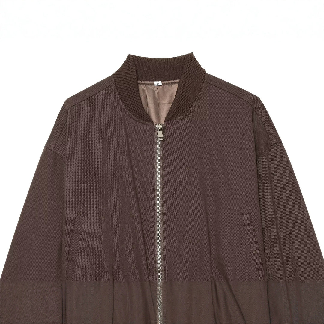 Women's Cropped Bomber Jacket with Wide Ribbed Cuff and Continuous Zipper Mune Fashion