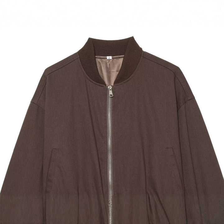 Women's Cropped Bomber Jacket with Wide Ribbed Cuff and Continuous Zipper Mune Fashion