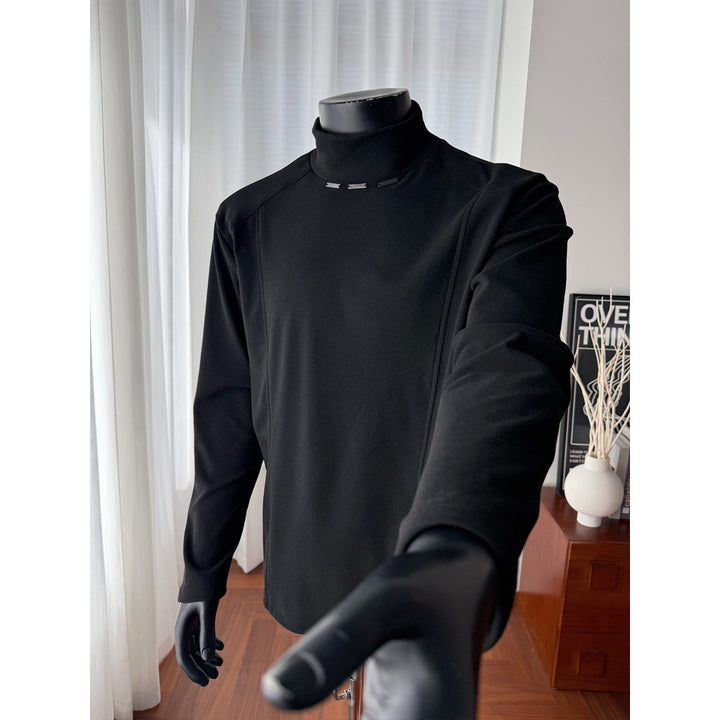 Men's Rollneck Fine Knit Shirt with Metal Studs at the Collar and Slim Silhouette Mune Fashion