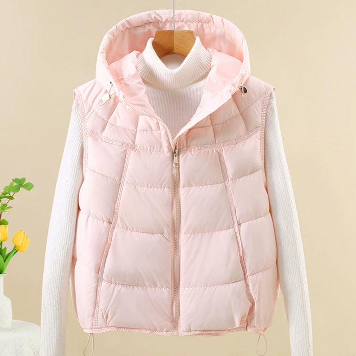 Women Slim Windproof Hooded Padded Vest with Adjustable Hem Mune Fashion