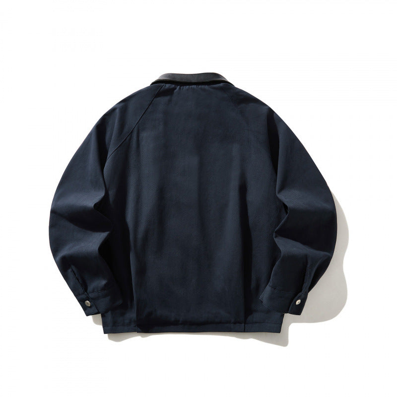 Men's short-cut canvas jacket with imitation leather collar and elastic hem Mune Fashion