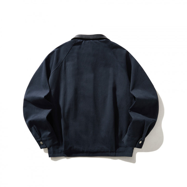 Men's short-cut canvas jacket with imitation leather collar and elastic hem Mune Fashion