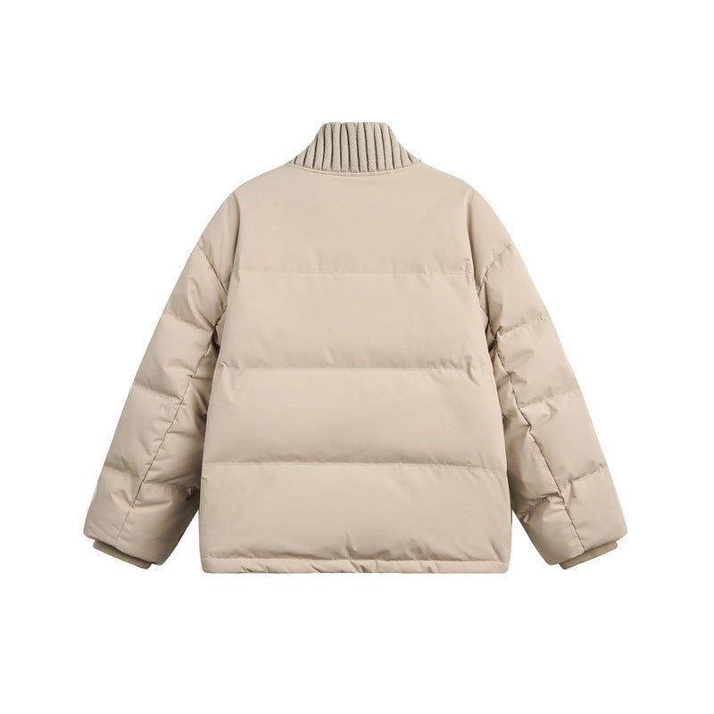 Unisex Short Quilted Oversized Padded Jacket with Ribbed Collar and Snap Closure Mune Fashion