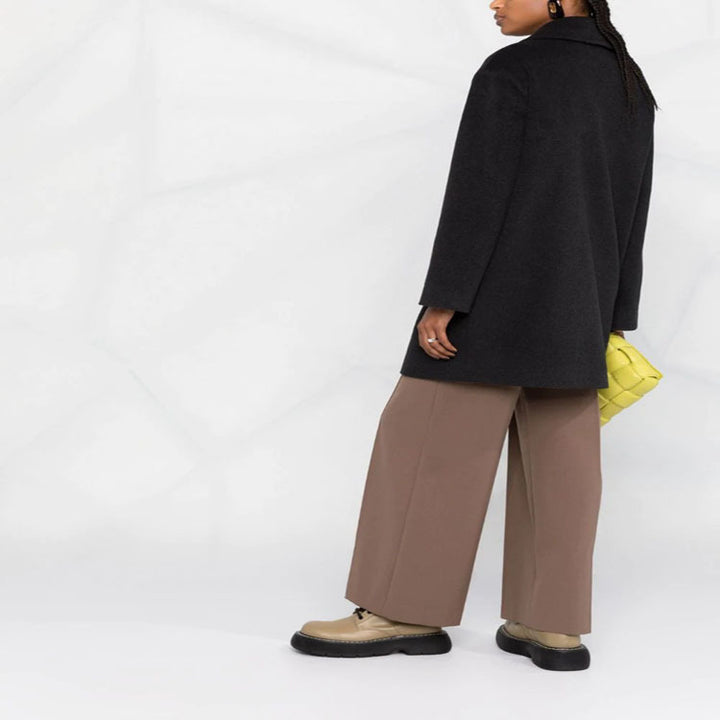 Women's Boxy Double-Breasted Short Coat made of Wool Blend with Golden Decorative Buttons Mune Fashion
