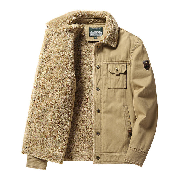 Men's robust canvas work jacket with teddy fleece lining and shirt collar Mune Fashion