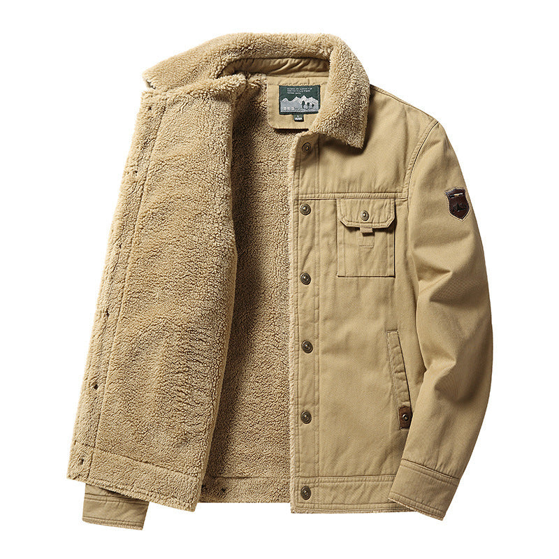 Men's robust canvas work jacket with teddy fleece lining and shirt collar Mune Fashion