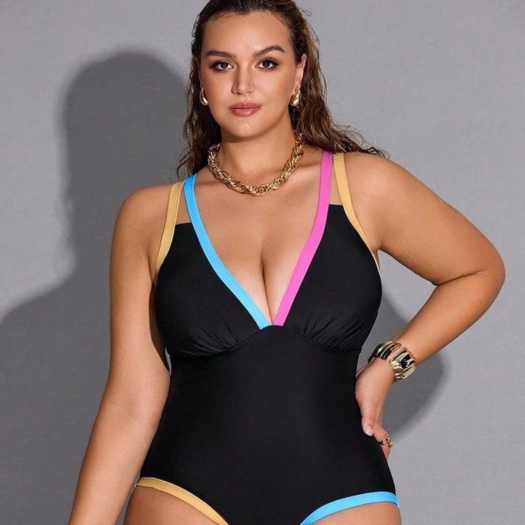 Women One-Piece Swimsuit with Fashionable Color Details Mune Fashion