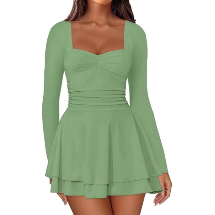 Women Elegant Dress with Long Sleeves Mune Fashion