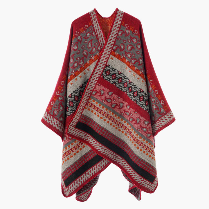 Women's Open Jacquard Cape with Paisley and Ethno Motif Mune Fashion