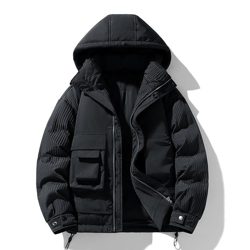 Herren Gepolsterte Winterjacke mit Kapuze, gesteppte Ärmel und Cargo-Taschen Mune Fashion