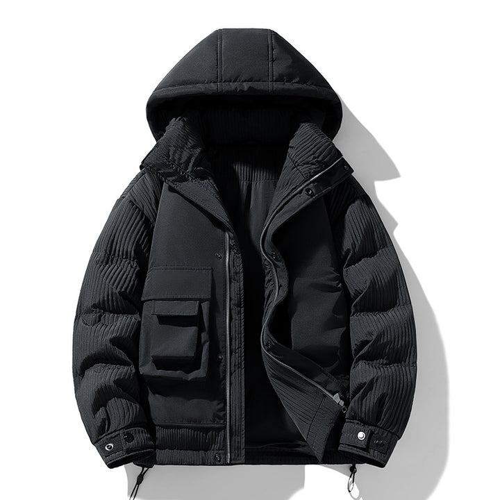 Herren Gepolsterte Winterjacke mit Kapuze, gesteppte Ärmel und Cargo-Taschen Mune Fashion