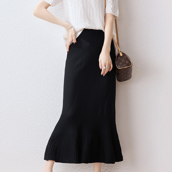 Ladies Elegant Knit Skirt with Ruffle Mune Fashion
