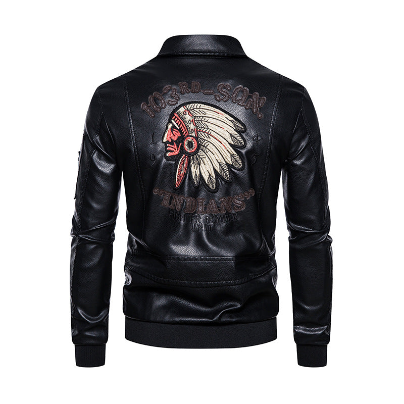 Men's Fashion Faux Leather Jacket with Embroidery Mune Fashion