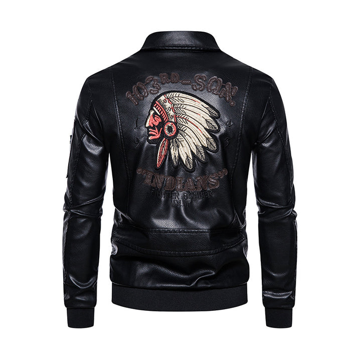 Men's Fashion Faux Leather Jacket with Embroidery Mune Fashion