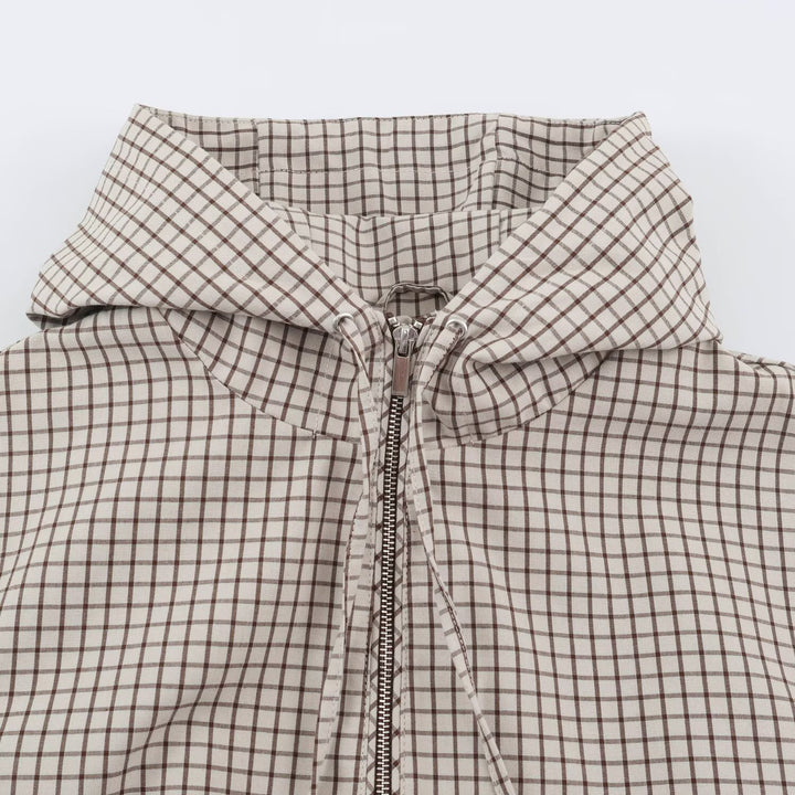 Women's Short Checkered Hooded Blouson with Drawstring, Zipper and Elastic Cuffs Drune