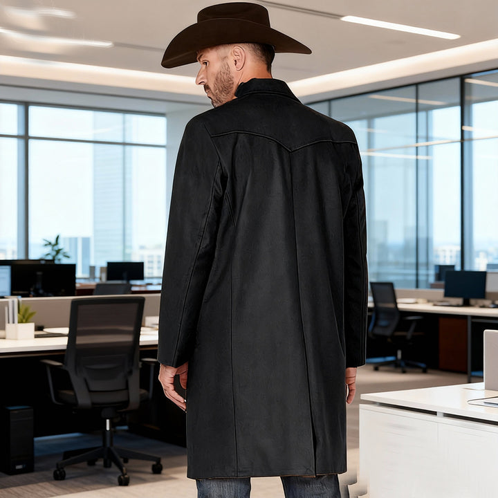 Men's coat made of wool blend in Western style with stand-up collar and flap pockets Mune Fashion
