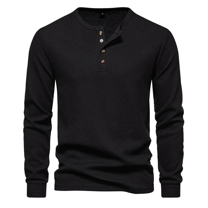 Men's Long Sleeve Henley Shirt with Textured Surface Pattern and Practical Button Details Mune