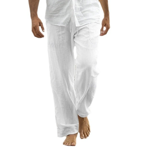 Men's straight-cut linen lounge pants with drawstring, deep pockets, and breathable texture Mune Fashion