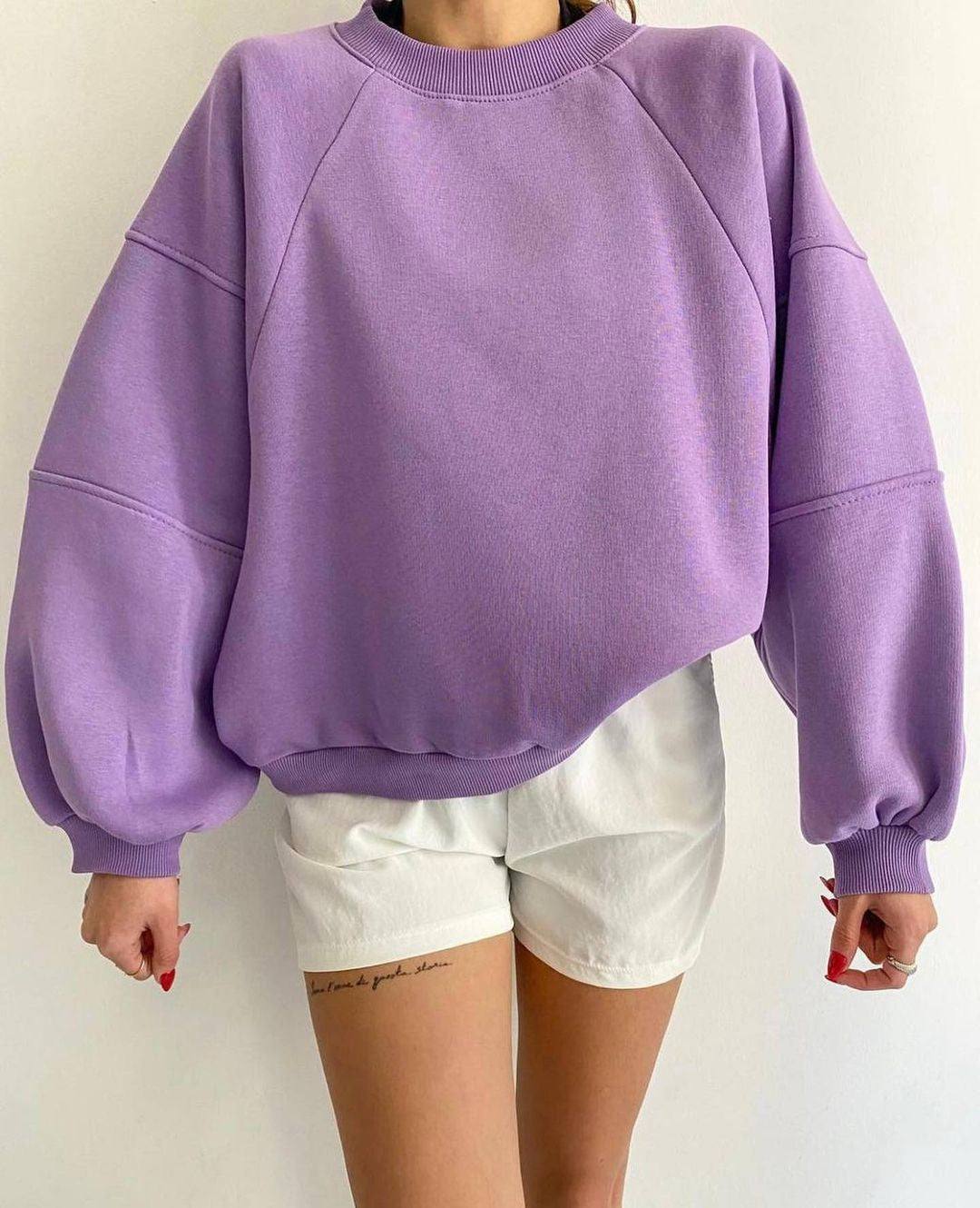 Women's Comfort Loungewear Set Oversized Sweatshirt with High-Waist Biker Shorts Mune Fashion