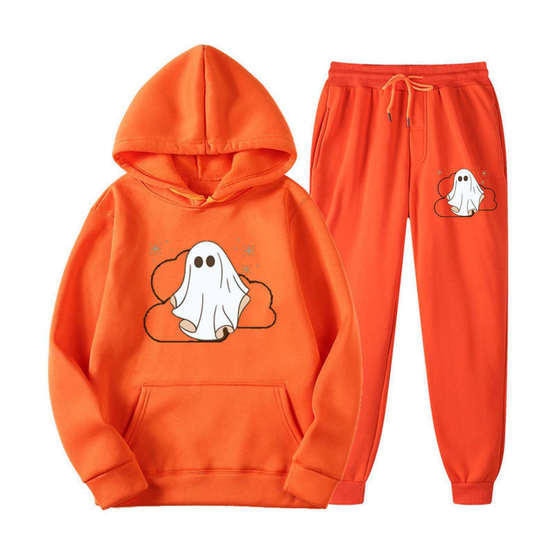 Unisex nan cozy hoodie and jogging pants set with Halloween ghost print Mune Fashion