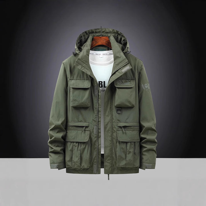 Men's multifunctional field jacket with hood collar, cargo pockets, and D-ring Mune Fashion
