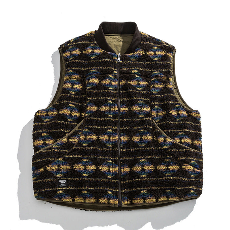Unisex Reversible Quilted Vest with Jacquard Fleece and Patch Pockets Mune Fashion