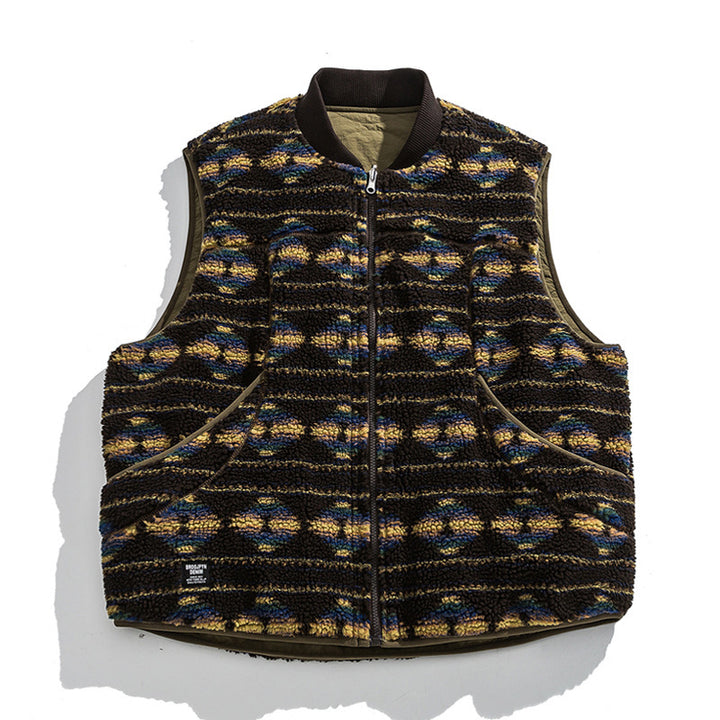 Unisex Reversible Quilted Vest with Jacquard Fleece and Patch Pockets Mune Fashion