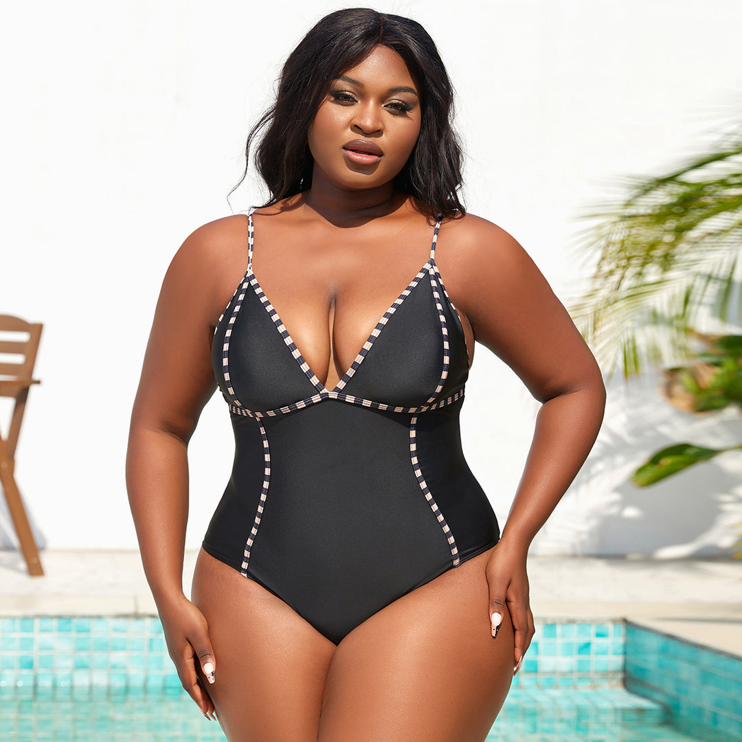 Women's One-Piece Swimsuit with Trendy Contrast Accents Mune Fashion