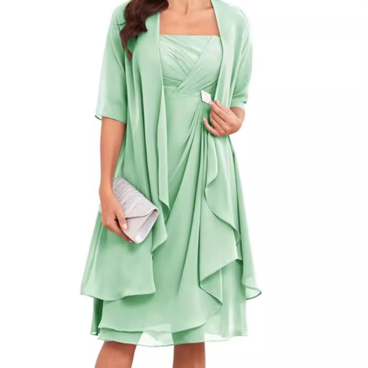 Women's Chiffon Evening Dress with Bolero and Asymmetrical Layered Skirt Mune Fashion