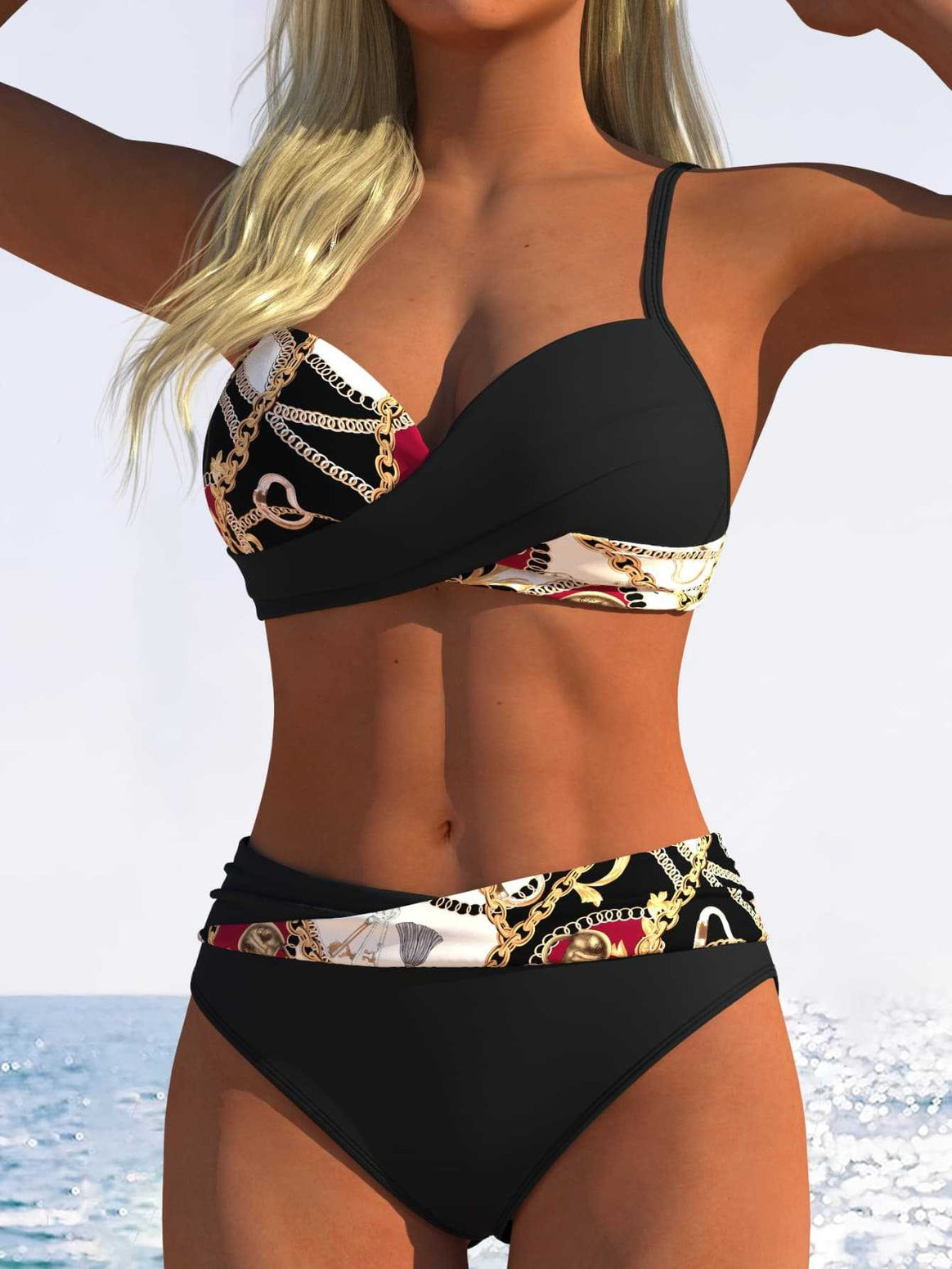 Women’s bikini set with floral wrap pattern and comfortable high-waist briefs Mune Fashion