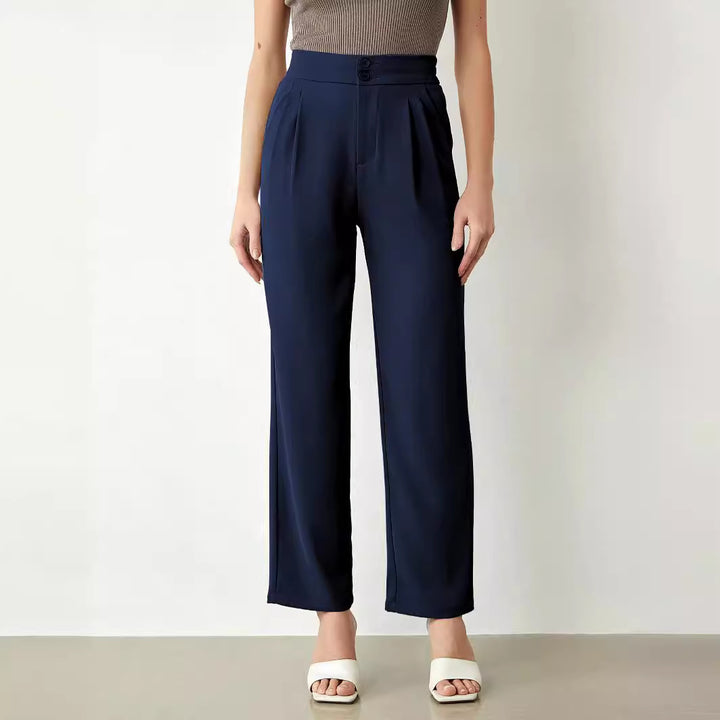Women's high-waisted wide fabric pants with pleats and double button Mune Fashion