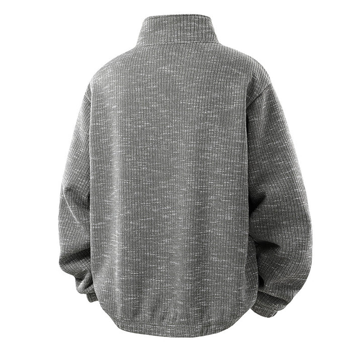 Men's Oversized Knit Look Half-Zip Sweater with Stand-Up Collar and Zip Pockets Mune Fashion