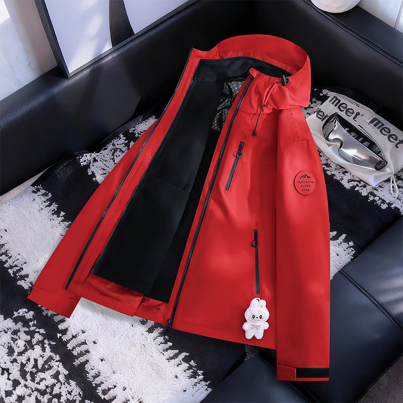 Women Lightweight Waterproof Hooded Jacket with Teddy Charm and Concealed Zipper Pockets Mune Fashion