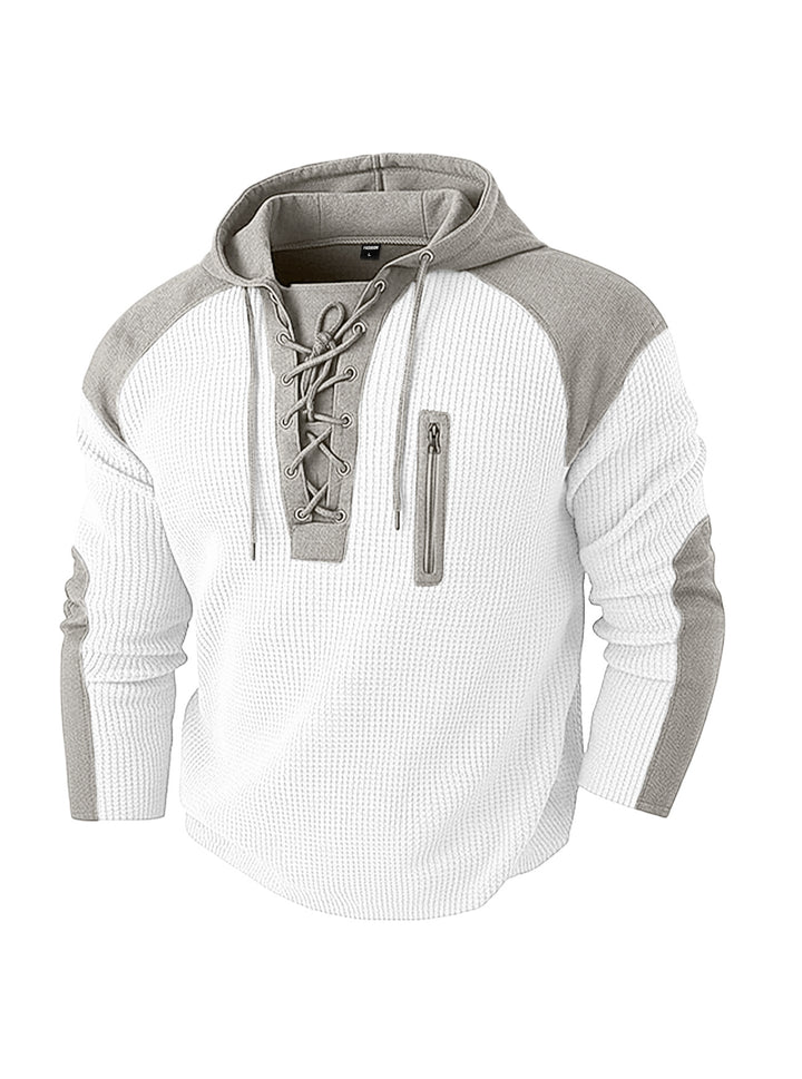 Men's hoodie with lacing trim and vertical zipper chest pocket Mune Fashion